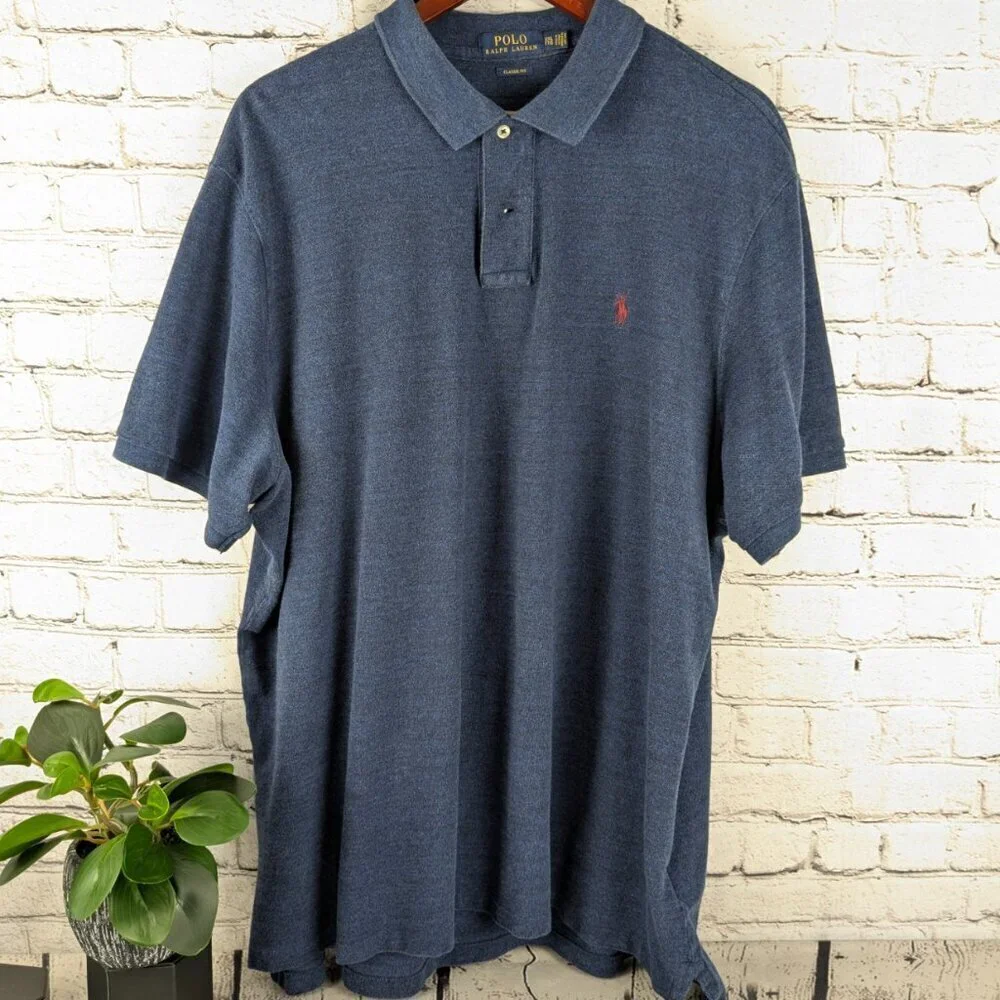 Polo short sleeve dark blue cotton shirt, XXL 2XL